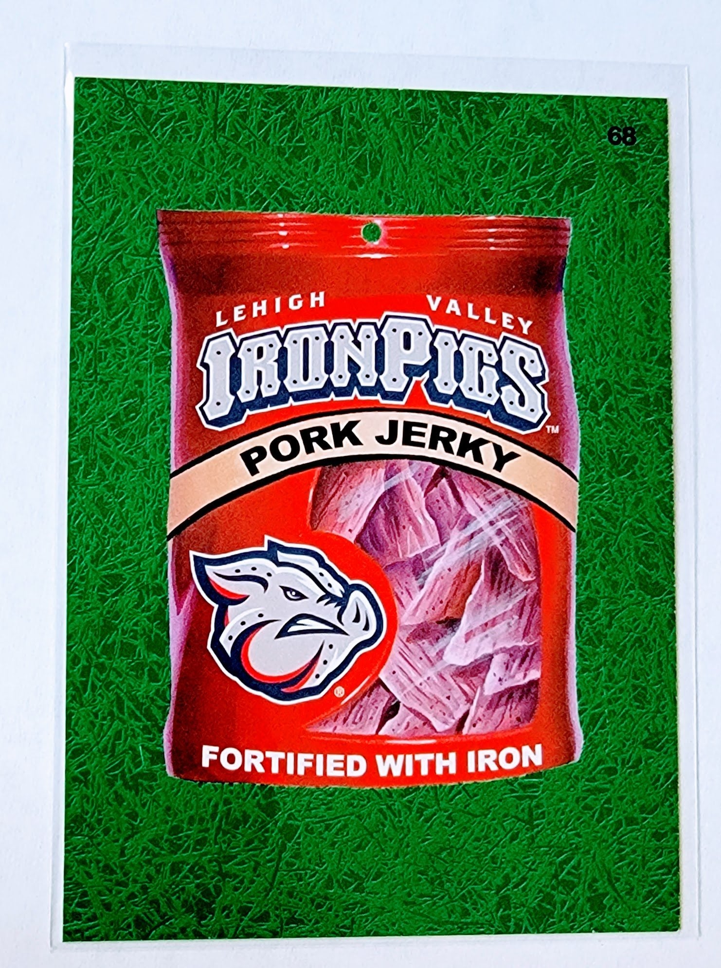 2016 Topps MLB Baseball Wacky Packages Iron Pigs Pork Jerky Green Grass Parallel Sticker Trading Card MCSC1 simple Xclusive Collectibles