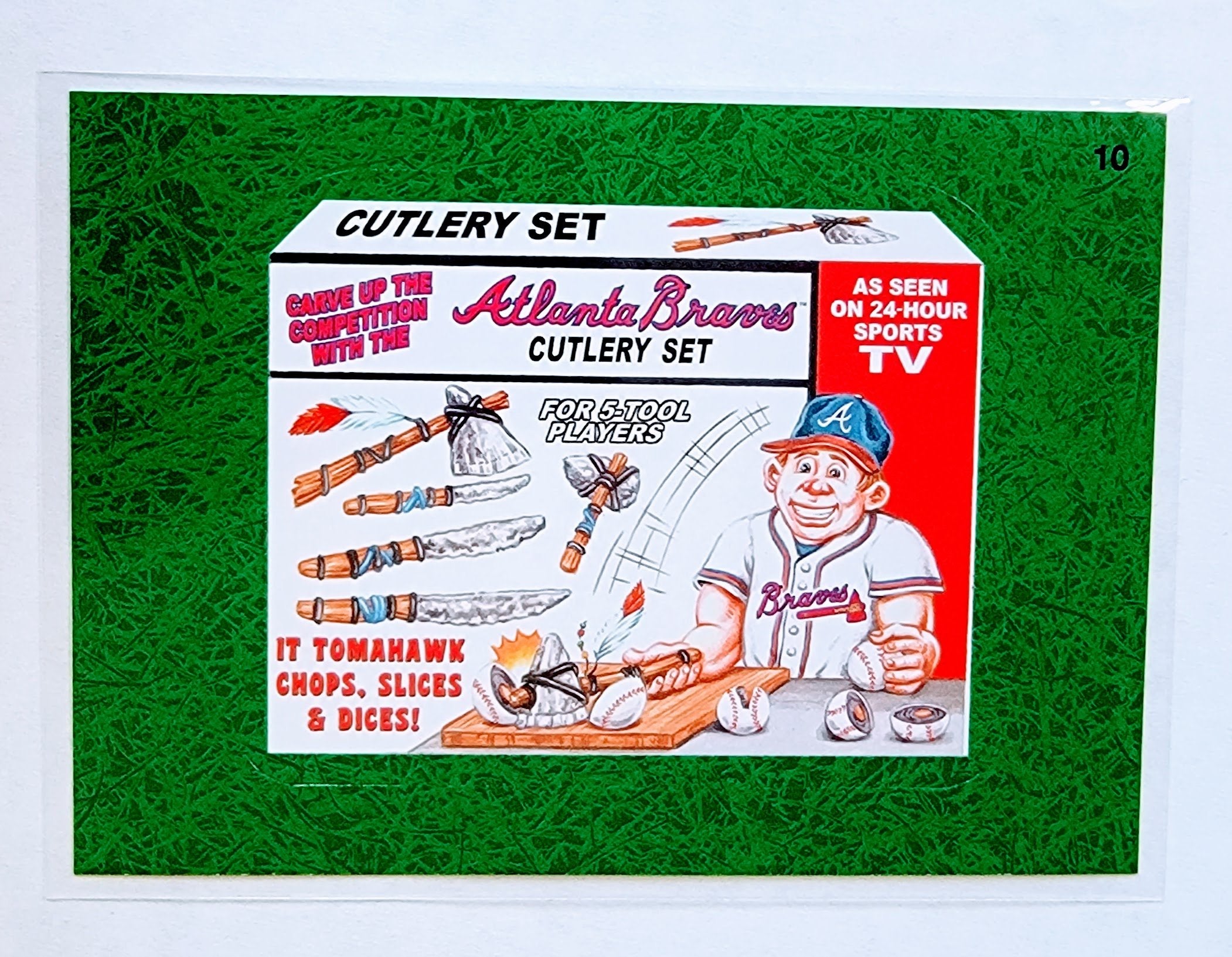 2016 Topps MLB Baseball Wacky Packages Atlanta Braves Cutlery Set Green Grass Parallel Sticker Trading Card MCSC1 simple Xclusive Collectibles