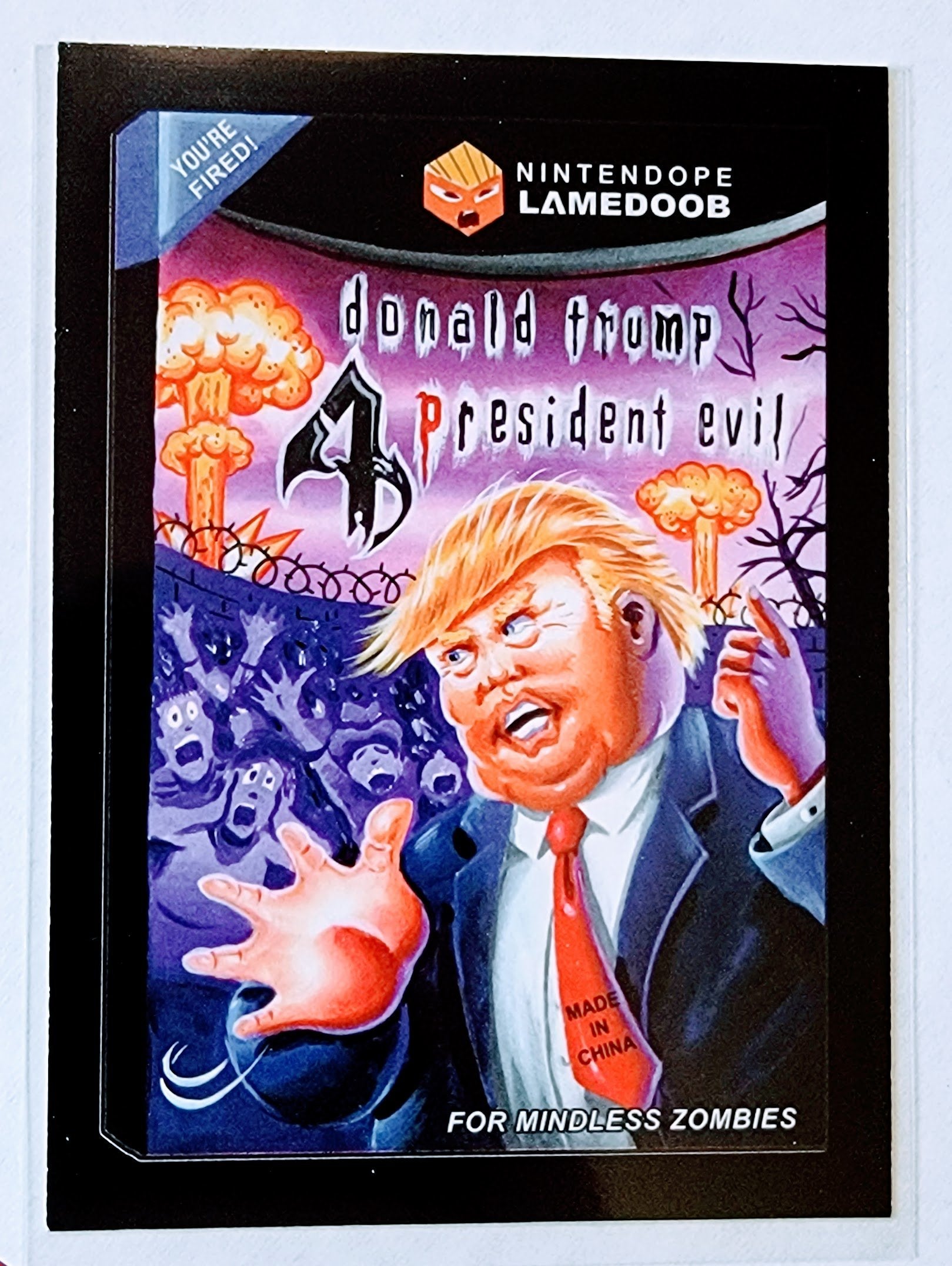 2017 Topps Wacky Packages 50th Anniversary Crazy Politics Donald Trump President Evil Sticker Trading Card MINT MCSC1 simple Xclusive Collectibles