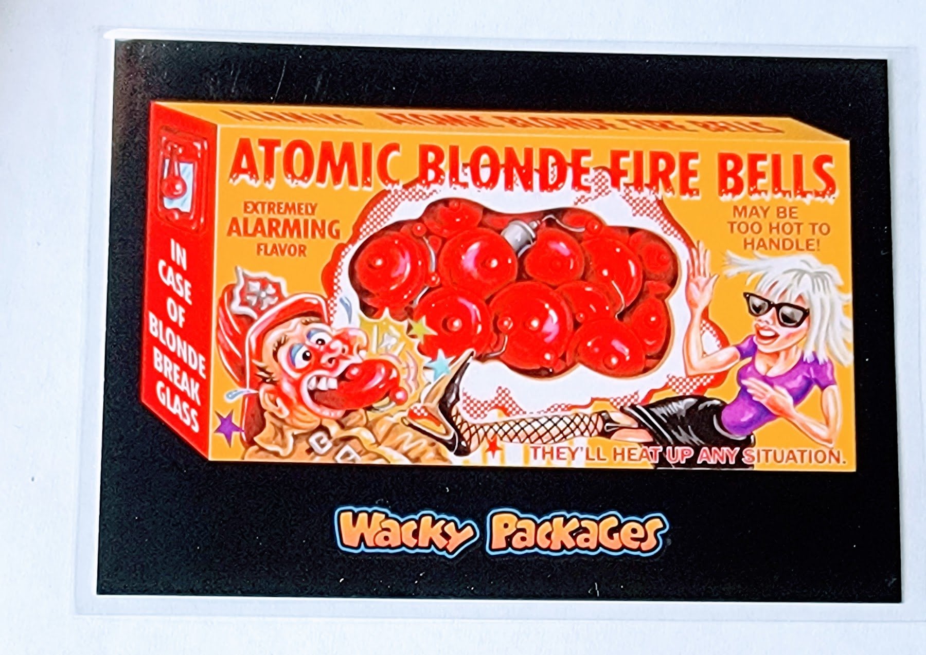 2017 Wacky Packages 50th Anniversary Atomic Blonde Fire Bella Sticker Trading Card MCSC1 simple Xclusive Collectibles