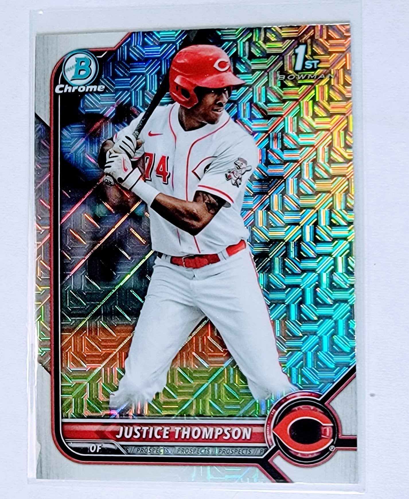 2022 Bowman Chrome Justice Thompson 1st on Bowman Mojo Refractor Baseball Trading Card SMCB1 simple Xclusive Collectibles