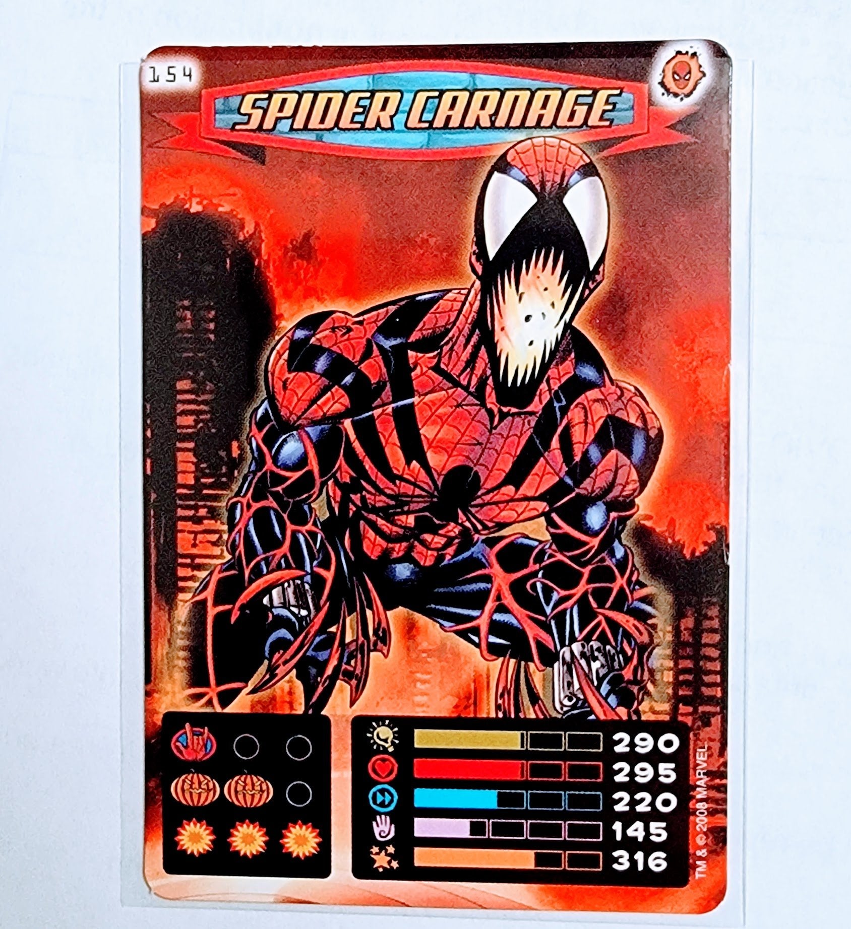 2008 Spiderman Heroes and Villians Spider-Carnage #154 Marvel Booster Trading Card UPTI simple Xclusive Collectibles