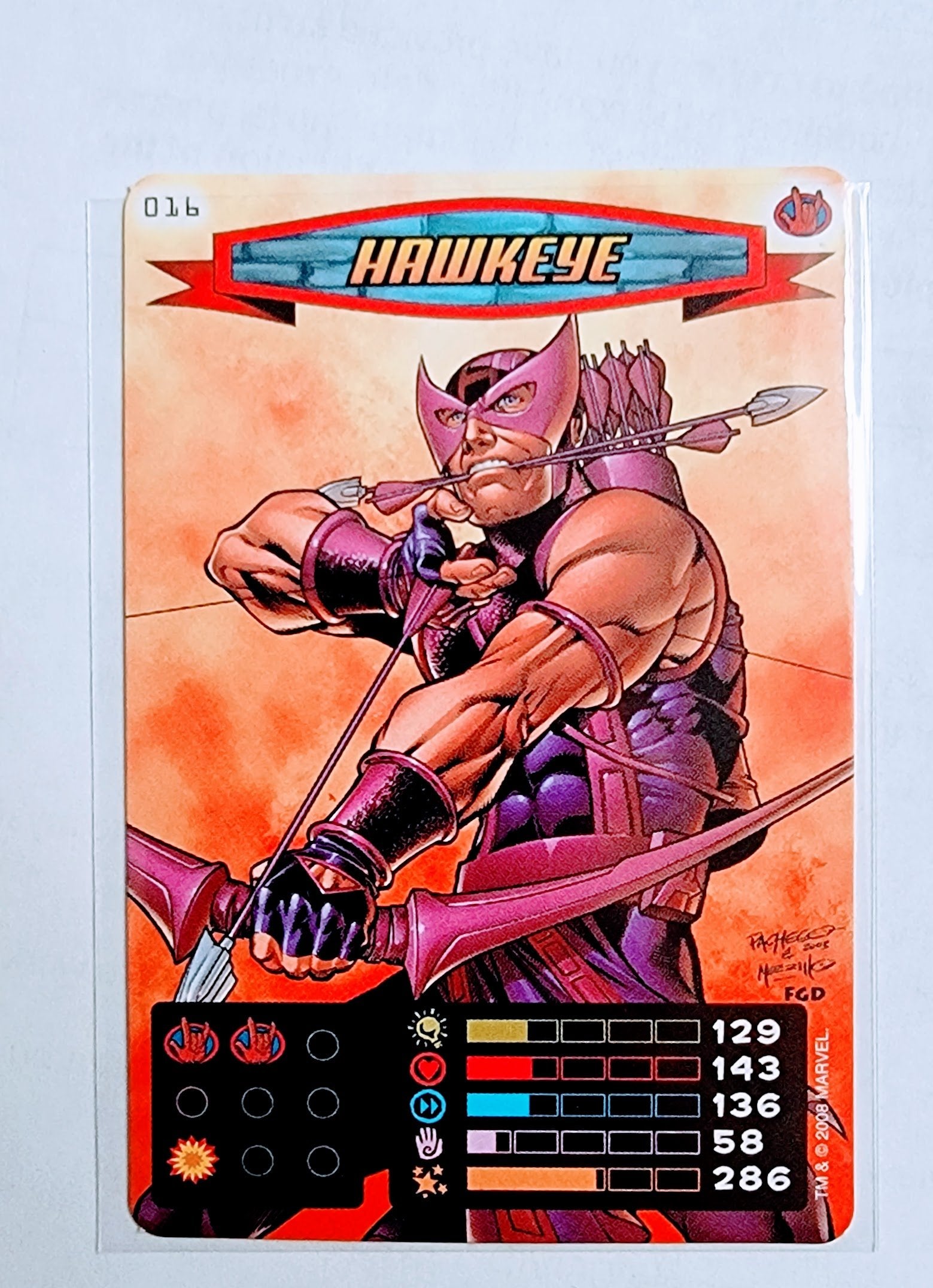 2008 Spiderman Heroes and Villains Hawkeye #16 Marvel Booster Trading Card UPTI simple Xclusive Collectibles