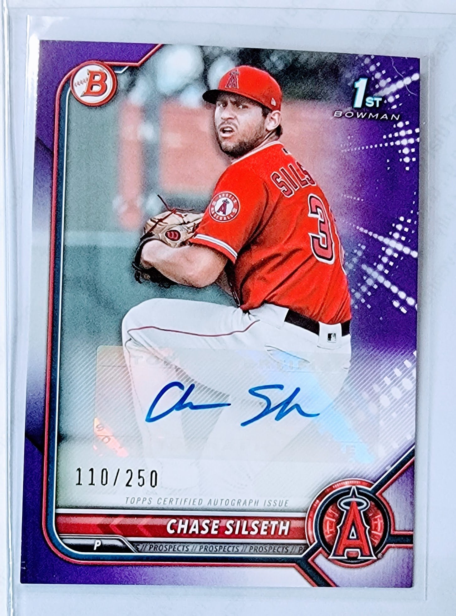 2022 Bowman Chase Silseth 1st on Bowman Prospect #'d/250 Autographed Purple Refractor Baseball Trading Card GRB1 simple Xclusive Collectibles