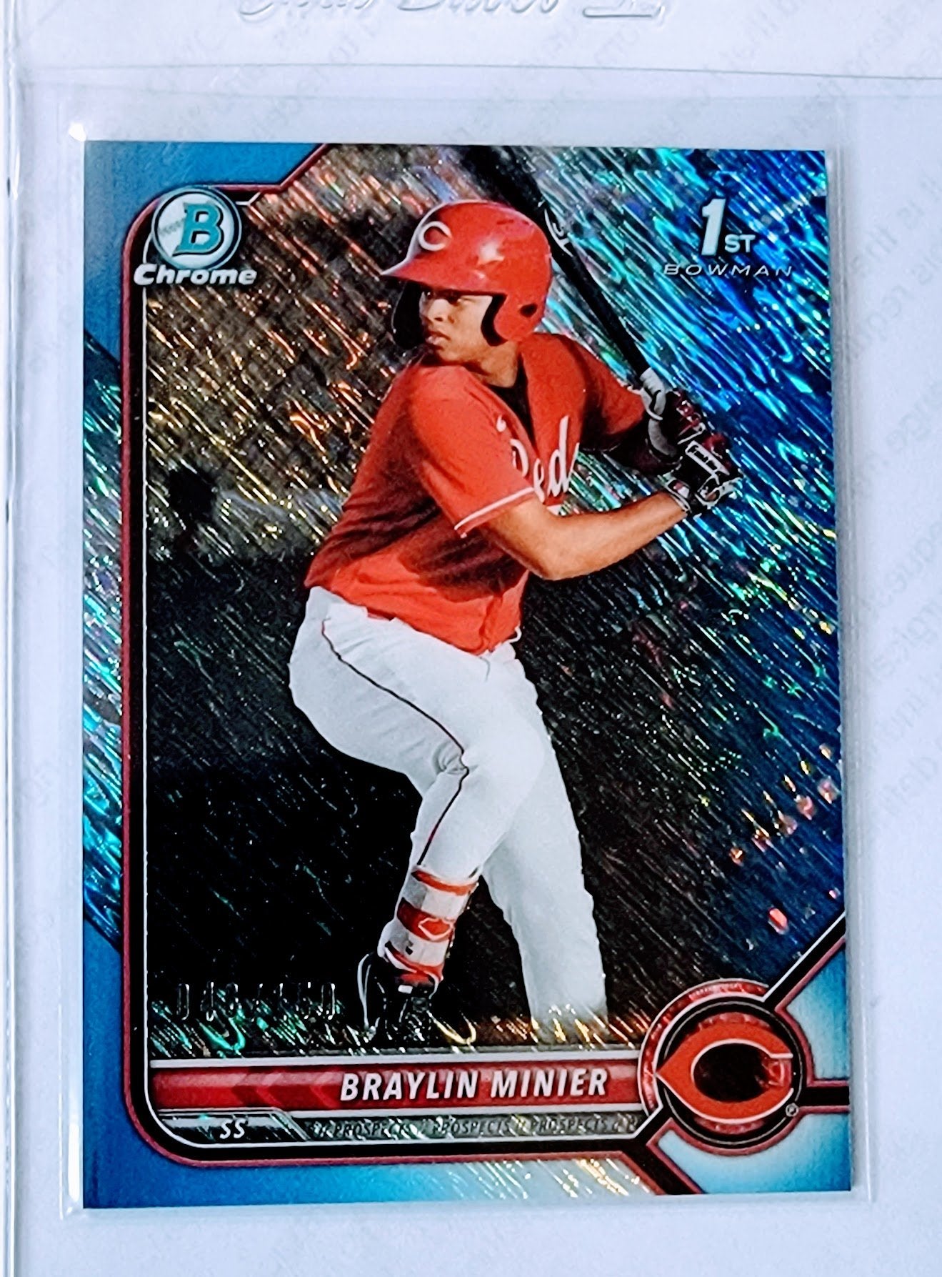 2022 Bowman Chrome Braylin Minier 1st on Bowman Prospect #'d/150 Blue Shimmer Refractor Baseball Trading Card GRB1 simple Xclusive Collectibles