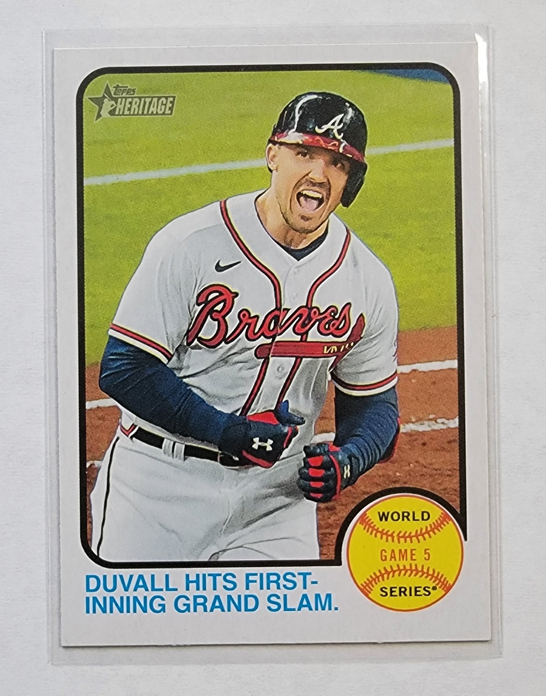 2022 Topps Heritage Adam Duvall Hits 1st Inning Grand Slam Insert Baseball Card AVM1 simple Xclusive Collectibles