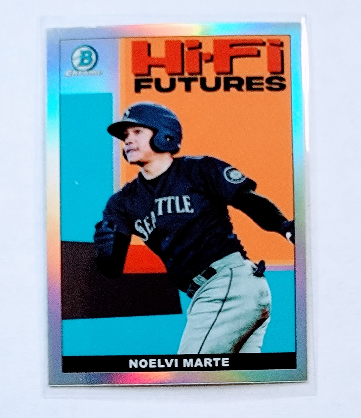 2022 Bowman Chrome Noelvi Marte Hi-Fi Futures Mega Box Refractor Baseball Card AVM1 simple Xclusive Collectibles