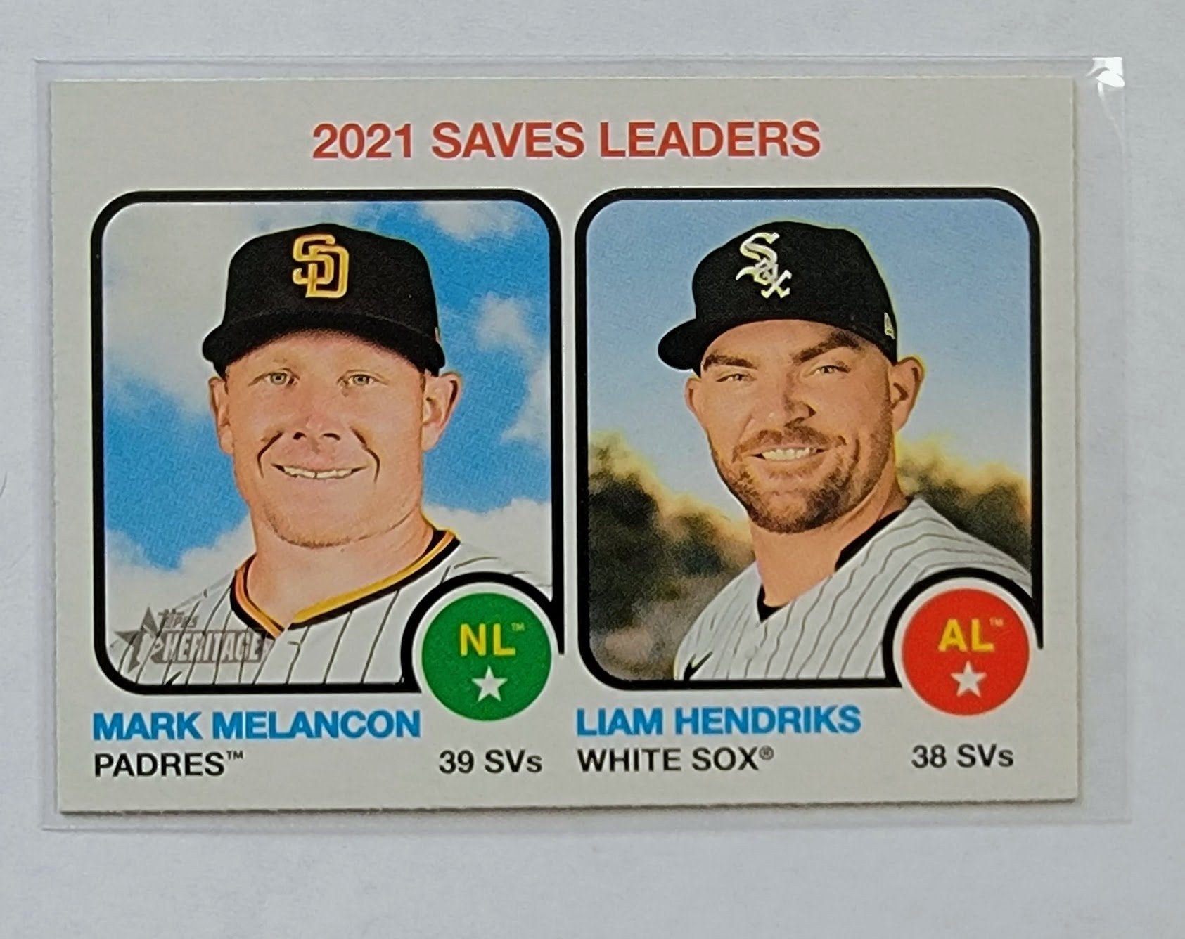 2022 Topps Heritage Melancon & Hendricks 2021 Saves Leaders Baseball Card AVM1 simple Xclusive Collectibles