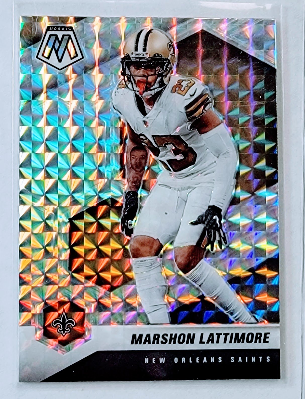 2021 Panini Mosaic Marshon Lattimore Refractor Football Card AVM1 simple Xclusive Collectibles