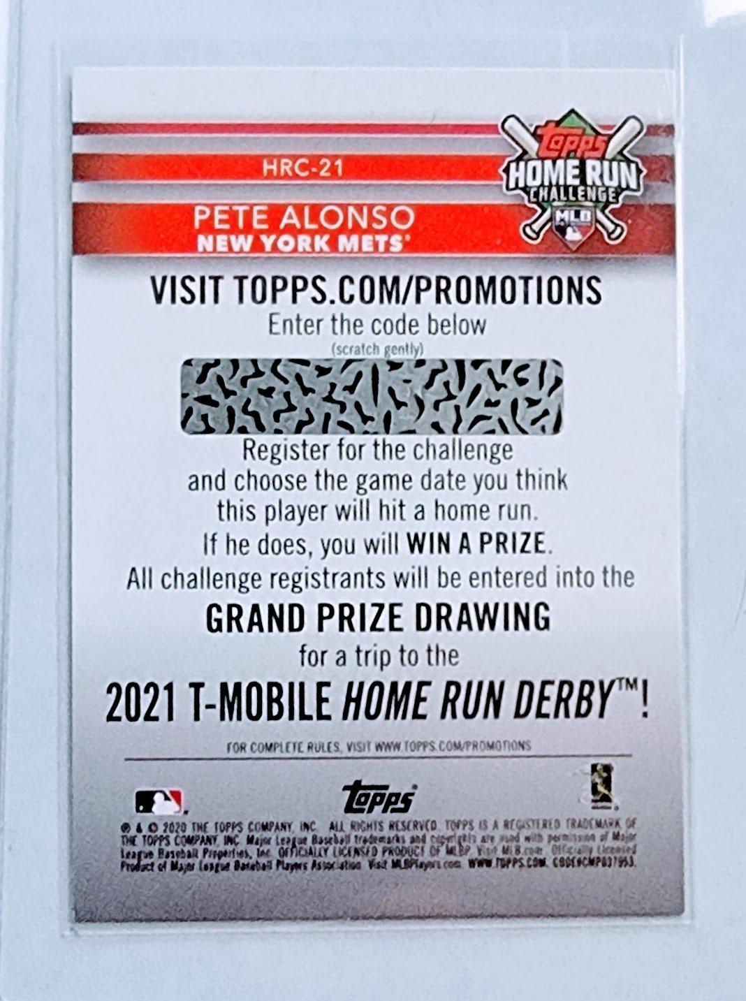 2020 Topps Pete Alonso Homerun Challenge Unscratched Promo Baseball Card TPTV simple Xclusive Collectibles