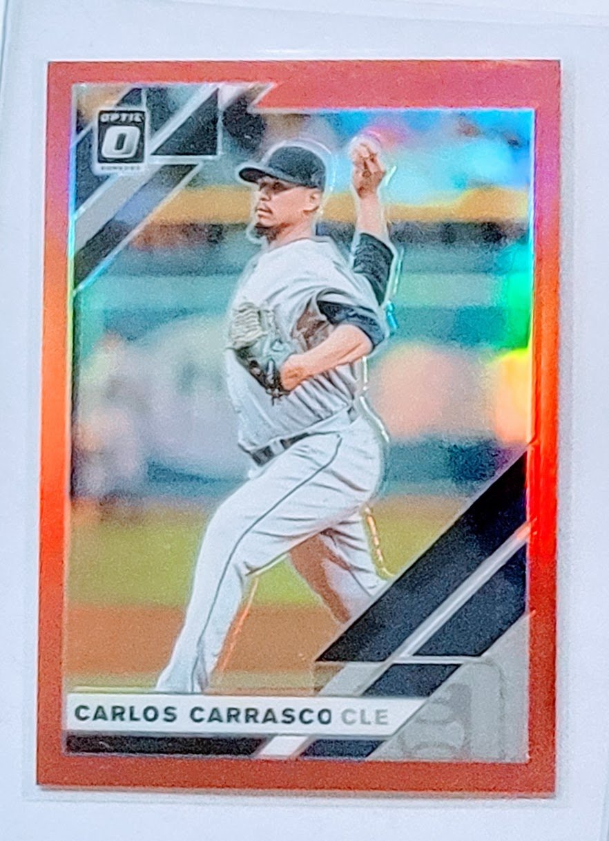 2019 Donruss Optic Carlos Carrasco Orange Refractor Baseball Card TPTV simple Xclusive Collectibles   