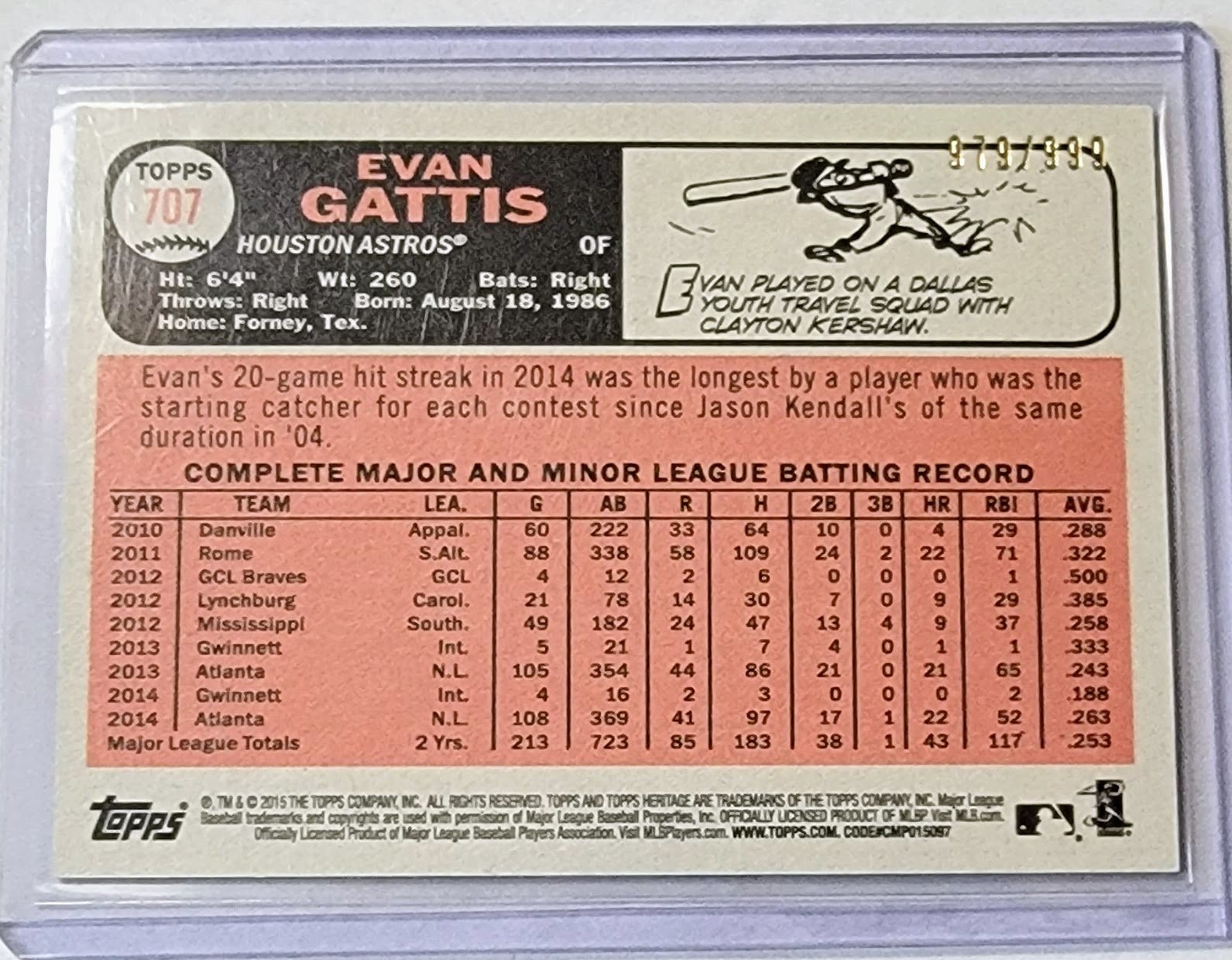 2015 Topps Heritage Evan Gattis Chrome #'d/999 Baseball Card TPTV simple Xclusive Collectibles
