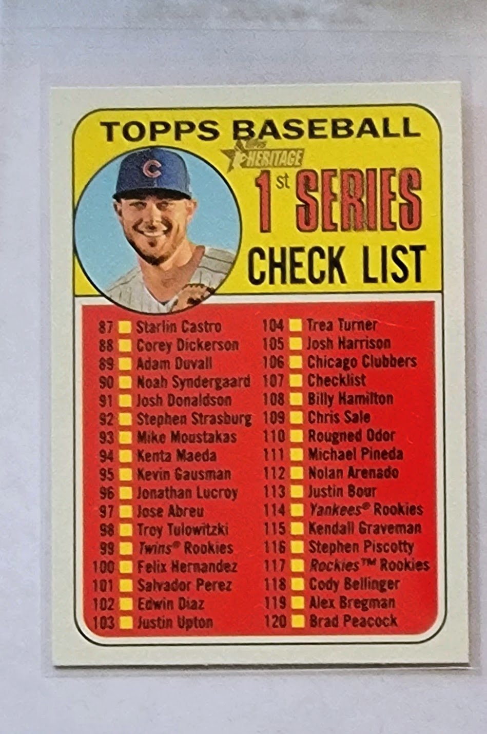 2018 Topps Heritage Kris Bryant 1st Series Checklist Baseball Card TPTV simple Xclusive Collectibles