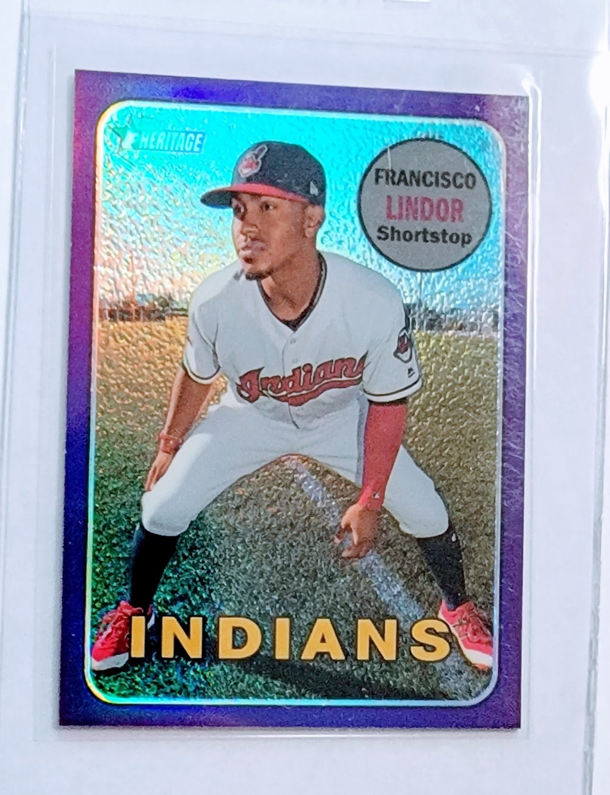 2018 Topps Heritage Francisco Lindor Purple Refractor Insert Baseball Card TPTV simple Xclusive Collectibles