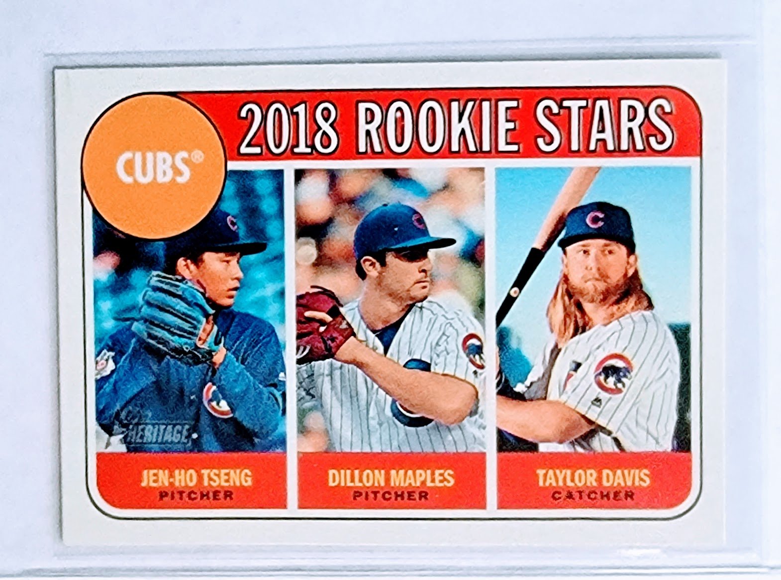 2018 Topps Heritage #297 Taylor Davis, Dillon Maples & Jen-Ho Tseng Rookie Stars Insert Baseball Card TPTV simple Xclusive Collectibles