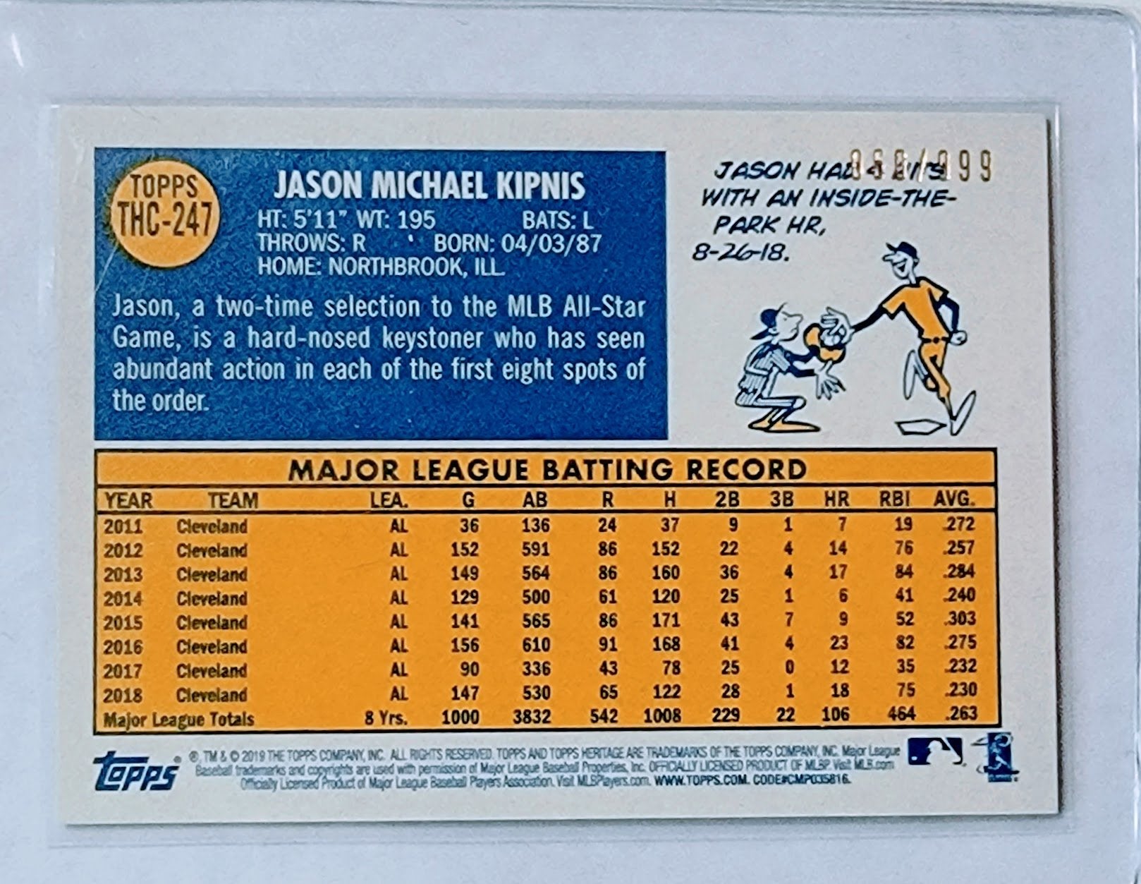 2019 Topps Heritage Jason Kipnis Chrome #'d/999 Baseball Card TPTV simple Xclusive Collectibles