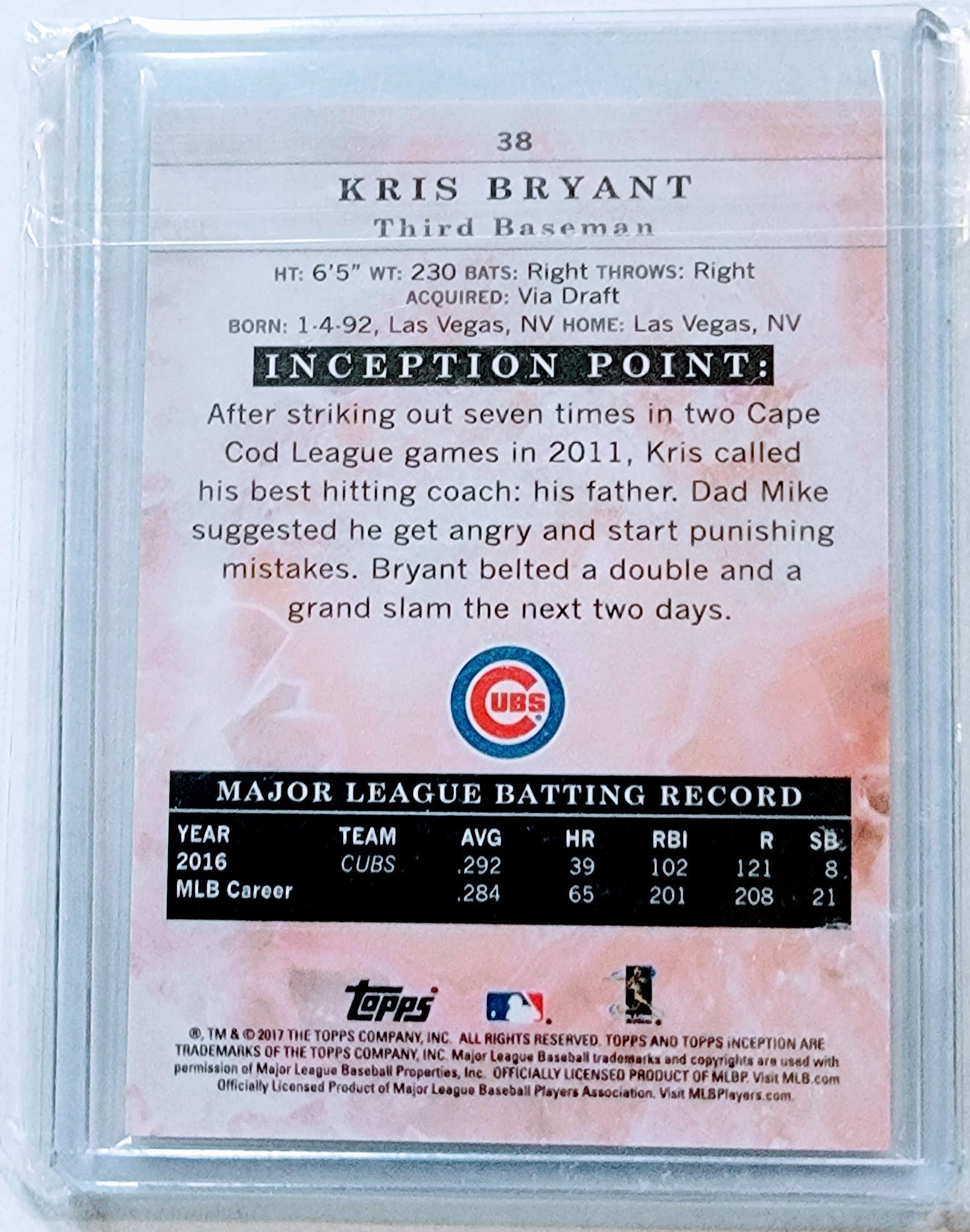 2017 Topps Inception Kris Bryant #'d/99 Baseball Card TPTV simple Xclusive Collectibles