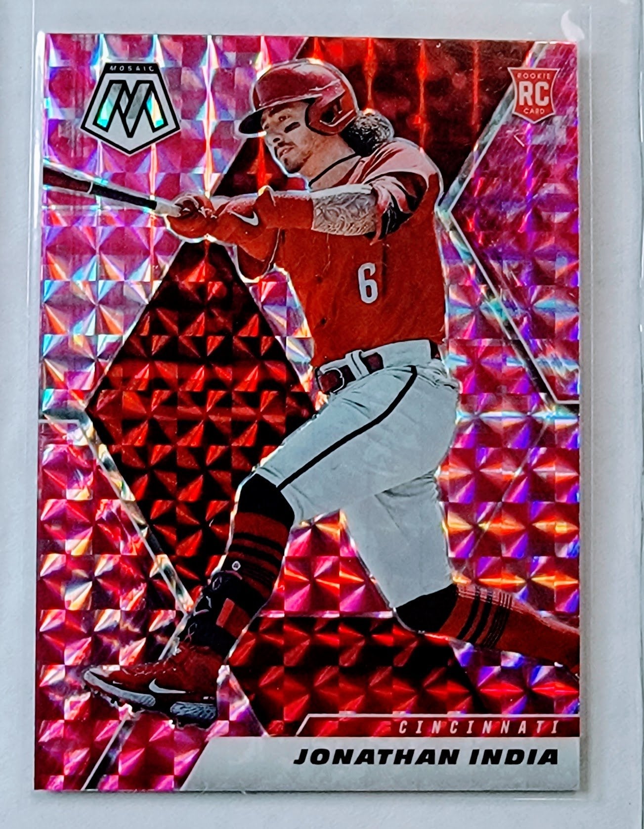 2021 Panini Mosaic Jonathan India Pink Camo Refractor Baseball Card AVM1 simple Xclusive Collectibles   