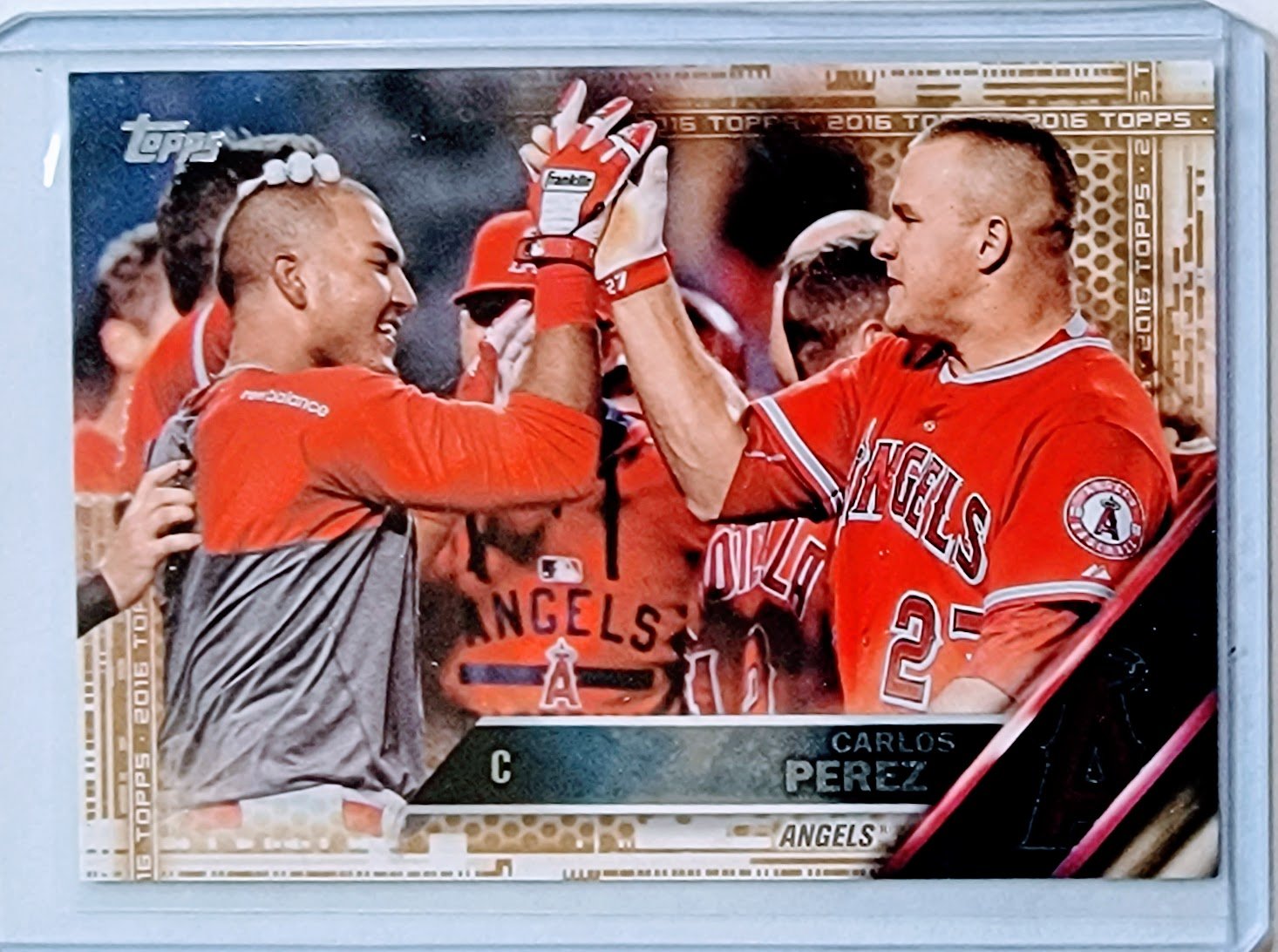 2016 Topps Carlos Perez w/ Mike Trout Gold #'d/2016 Parallel Baseball Card TPTV simple Xclusive Collectibles
