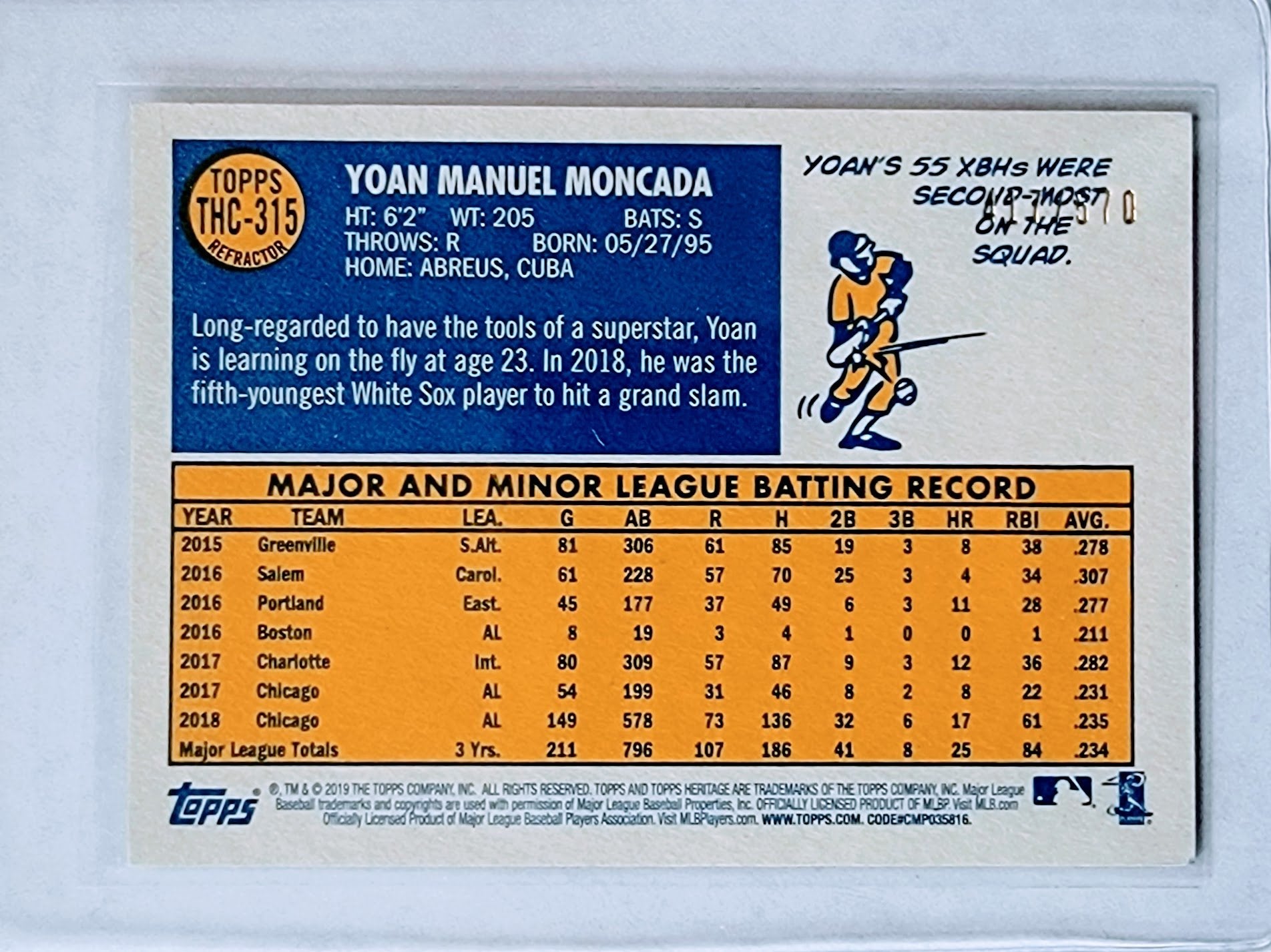 2019 Topps Heritage Yoan Moncada Refractor Baseball Trading Card TPTV simple Xclusive Collectibles