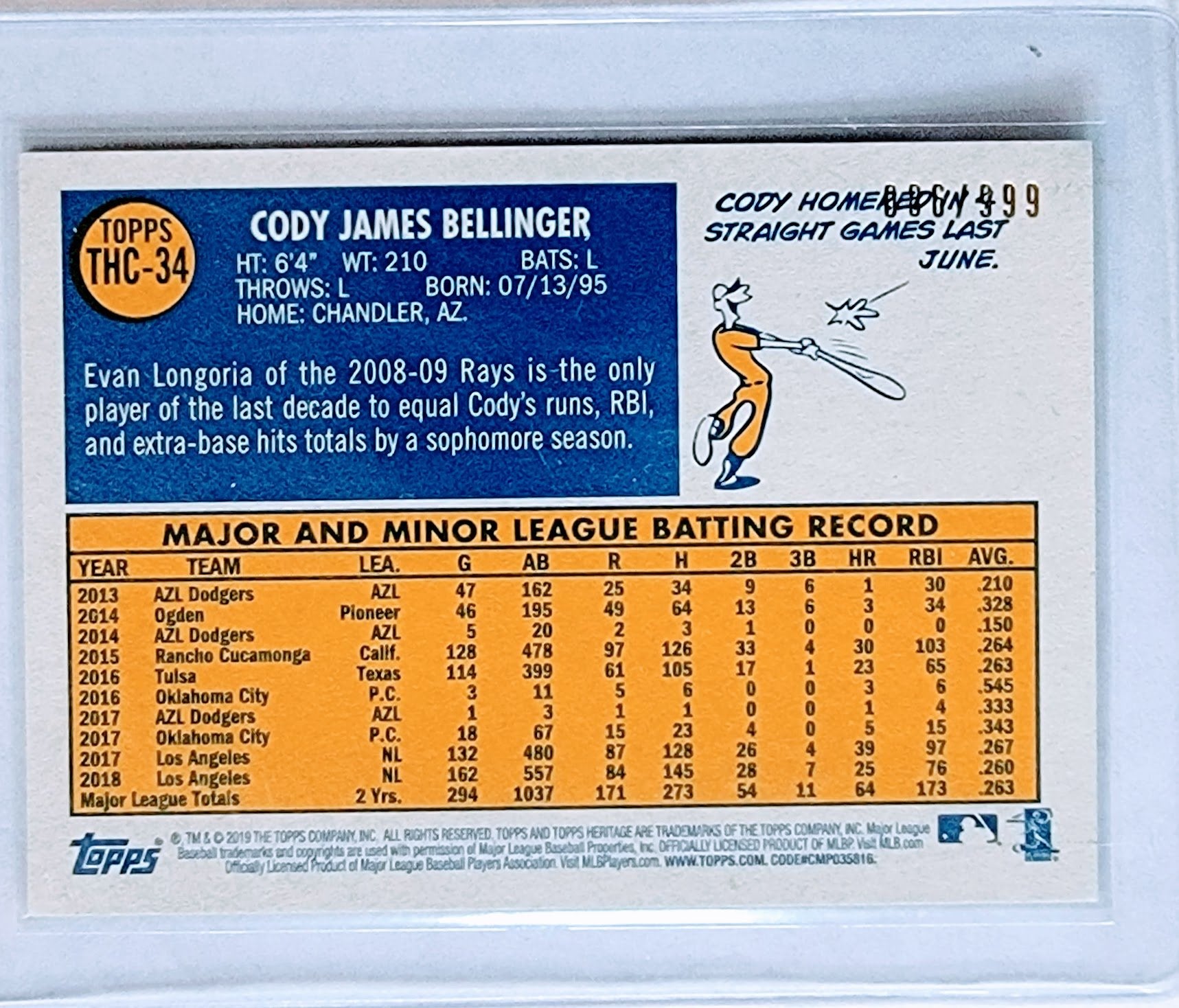 2019 Topps Heritage Cody Bellinger Chrome #'d/999 Baseball Trading Card TPTV simple Xclusive Collectibles