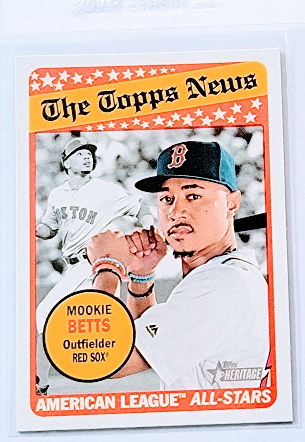 2018 Topps Heritage Mookie Betts The Topps News AL All Stars Insert Baseball Trading Card TPTV simple Xclusive Collectibles