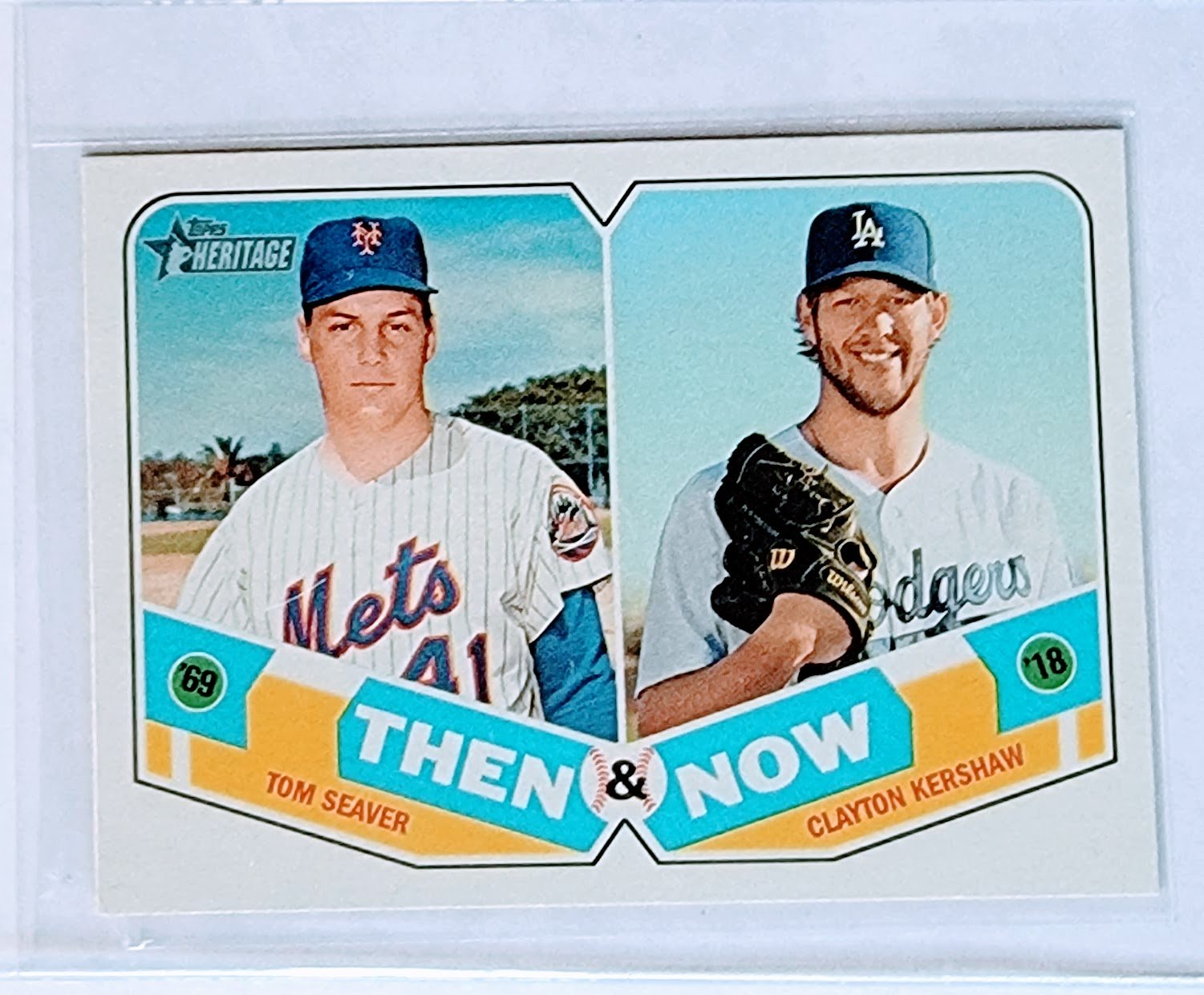 2018 Topps Heritage Tom Seaver & Clayton Kershaw Then & Now Insert Baseball Card TPTV simple Xclusive Collectibles