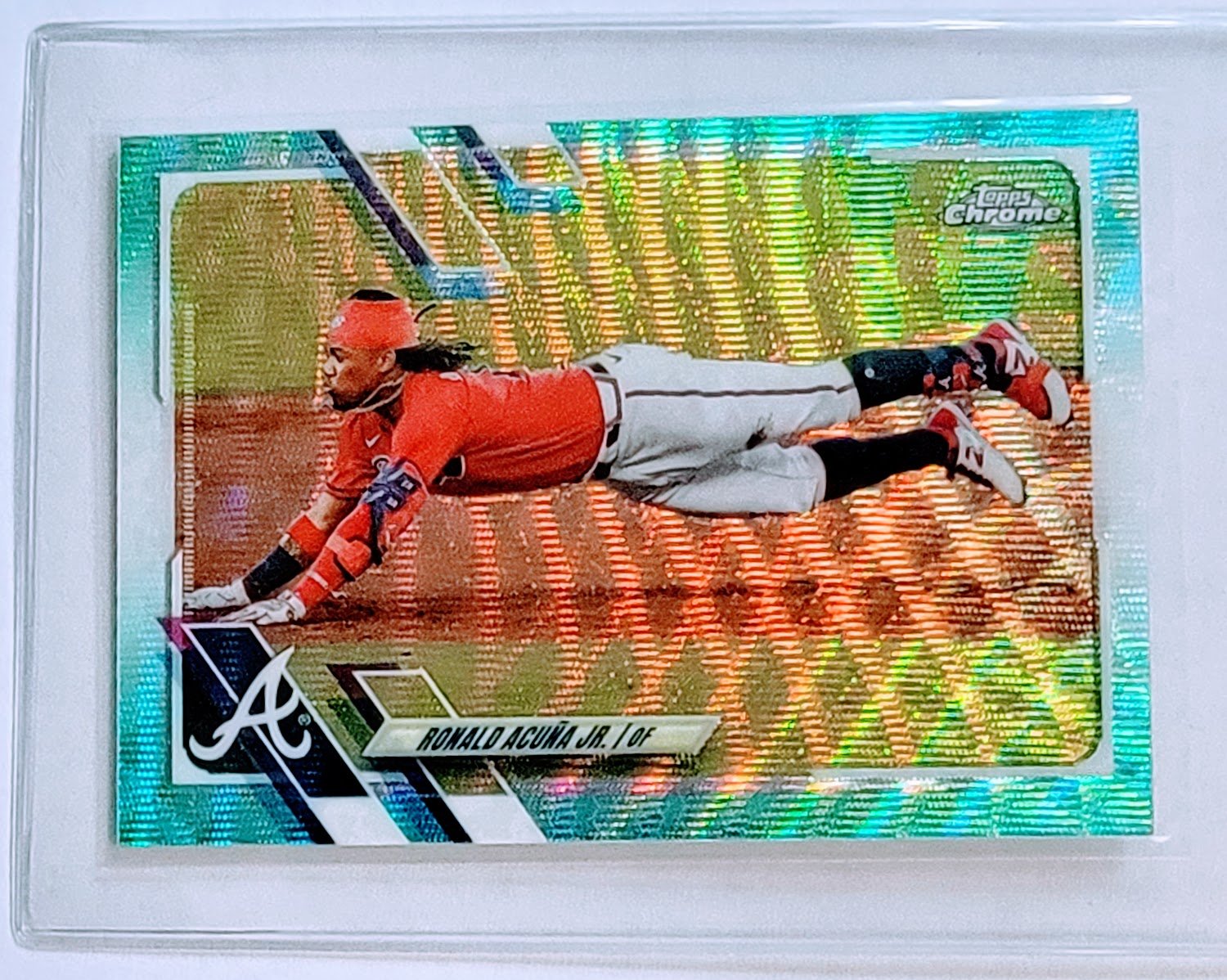 2021 Topps Chrome Ronald Acuna Jr Blue #'d/199 Hyper Refractor Basebal