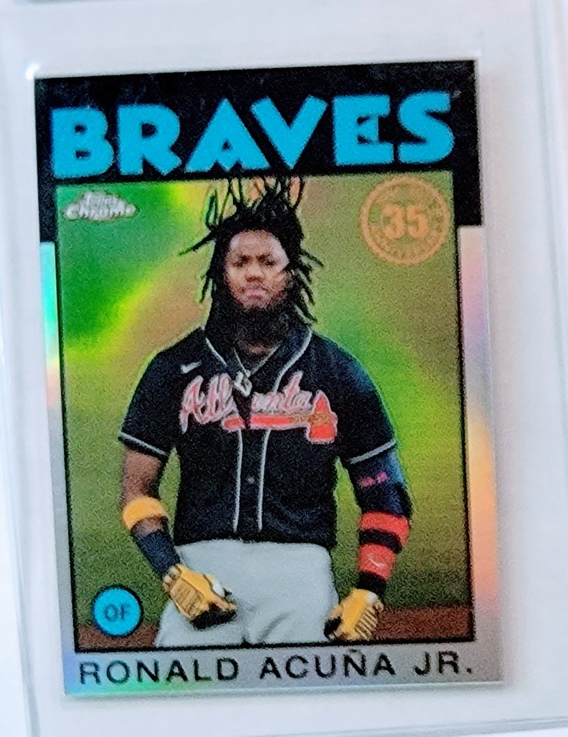 2021 Topps Chrome Ronald Acuna Jr 1986 35th Anniversary Refractor Baseball Trading Card TPTV simple Xclusive Collectibles