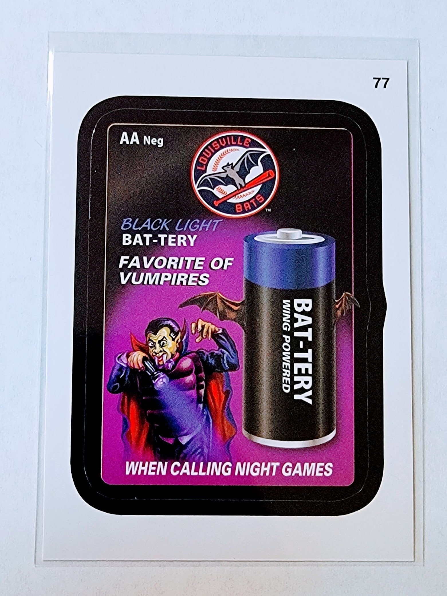 2016 Topps MLB Baseball Wacky Packages Louisville Bats Black Light Battery Sticker Trading Card MCSC1 simple Xclusive Collectibles