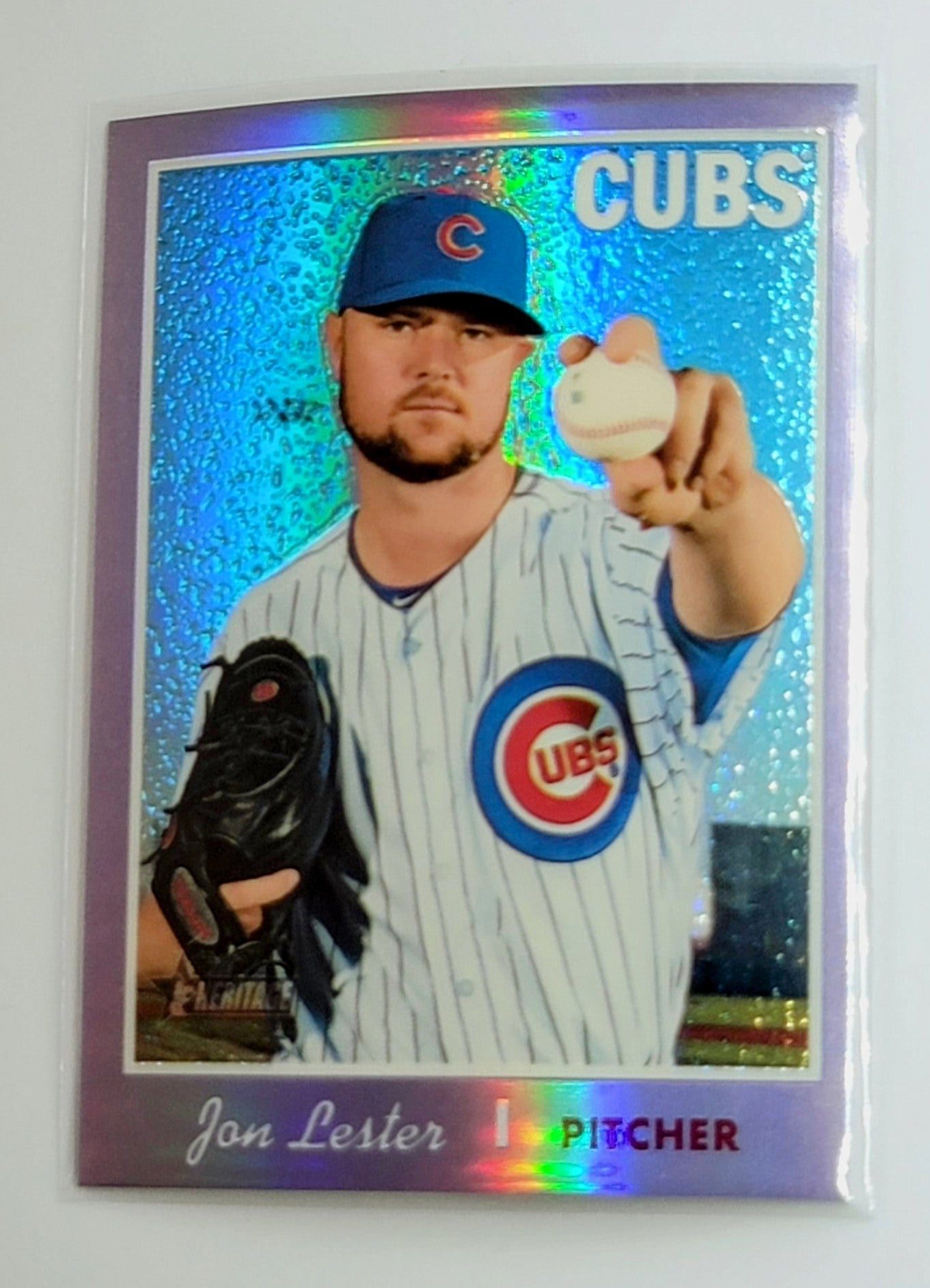 rare cubs baseball cards 2019 Topps Heritage Jon Lester Chrome Purple Refractor Chicago Cubs Baseball Card