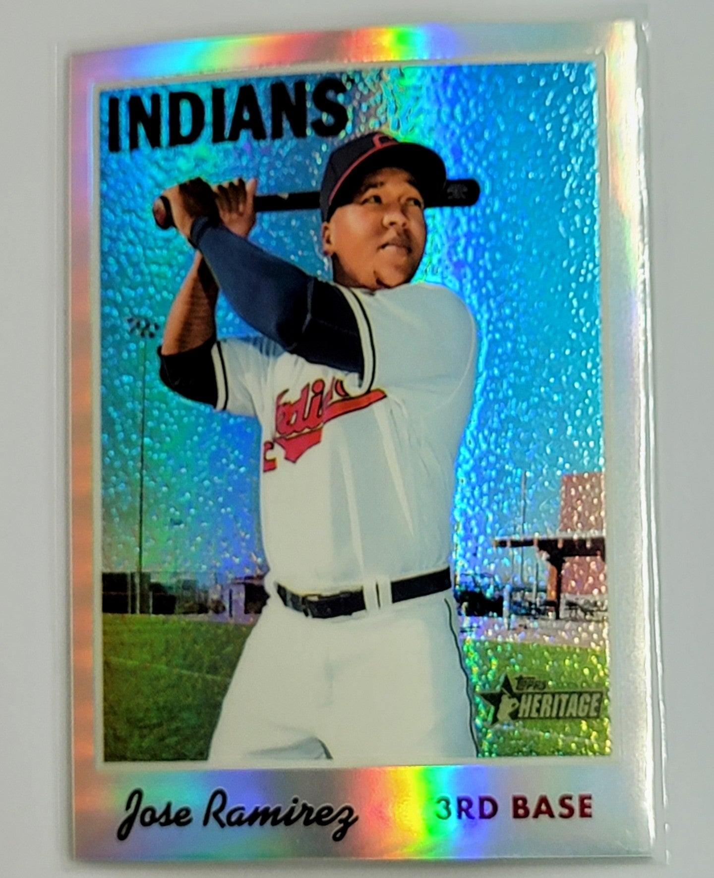 topps heritage rare cards 2019 Topps Heritage Jose Ramirez SP Chrome #'d/570 Refractor Cleveland