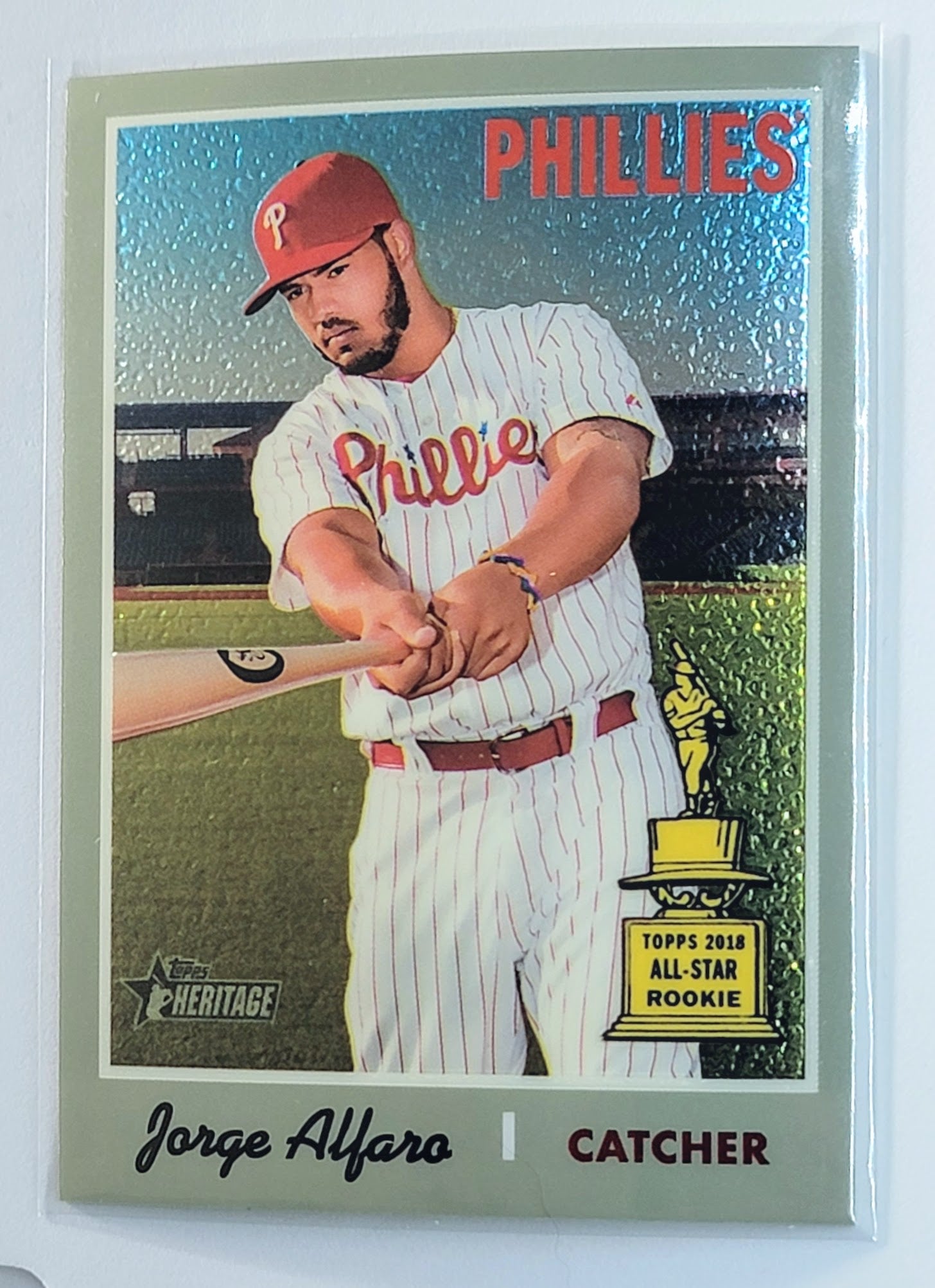 2019 Topps Heritage Jorge Alfaro Chrome #'d/999 Philadelphia Phillies Baseball Card Limited Edition 2019 Topps Heritage Jorge Alfaro Chrome #'d/999 Philadelphia Phillies Baseball Card Limited Edition