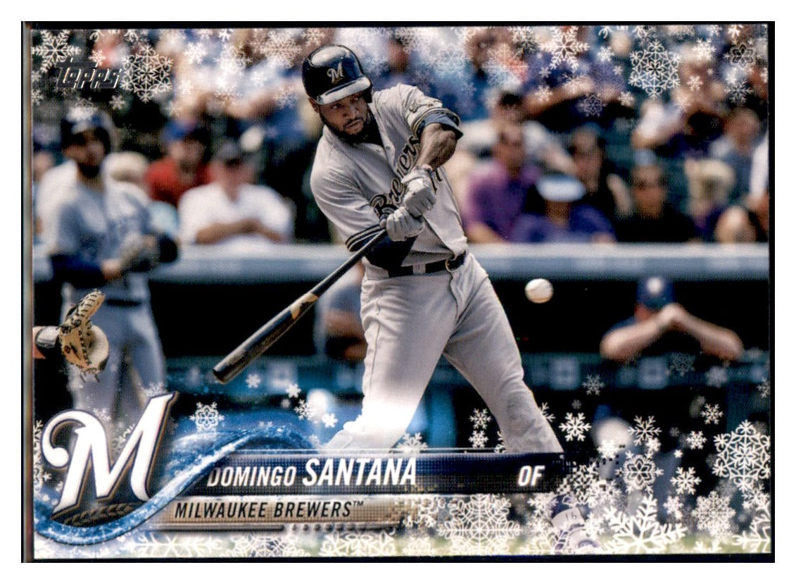 2018 Topps Holiday Domingo Santana  Milwaukee Brewers #HMW110 Baseball
  card   M32P1 simple Xclusive Collectibles   