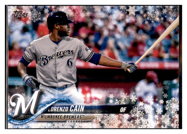 2018 Topps Holiday Lorenzo Cain Milwaukee Brewers #HMW161 Baseball card  M32P4