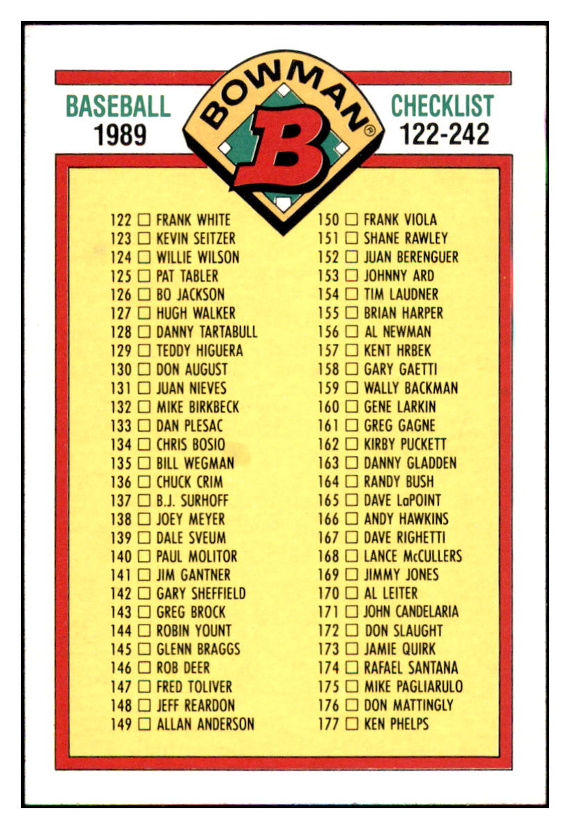 1989 Bowman Checklist: 1-121 CL   #481 Baseball card   MATV4A simple Xclusive Collectibles   