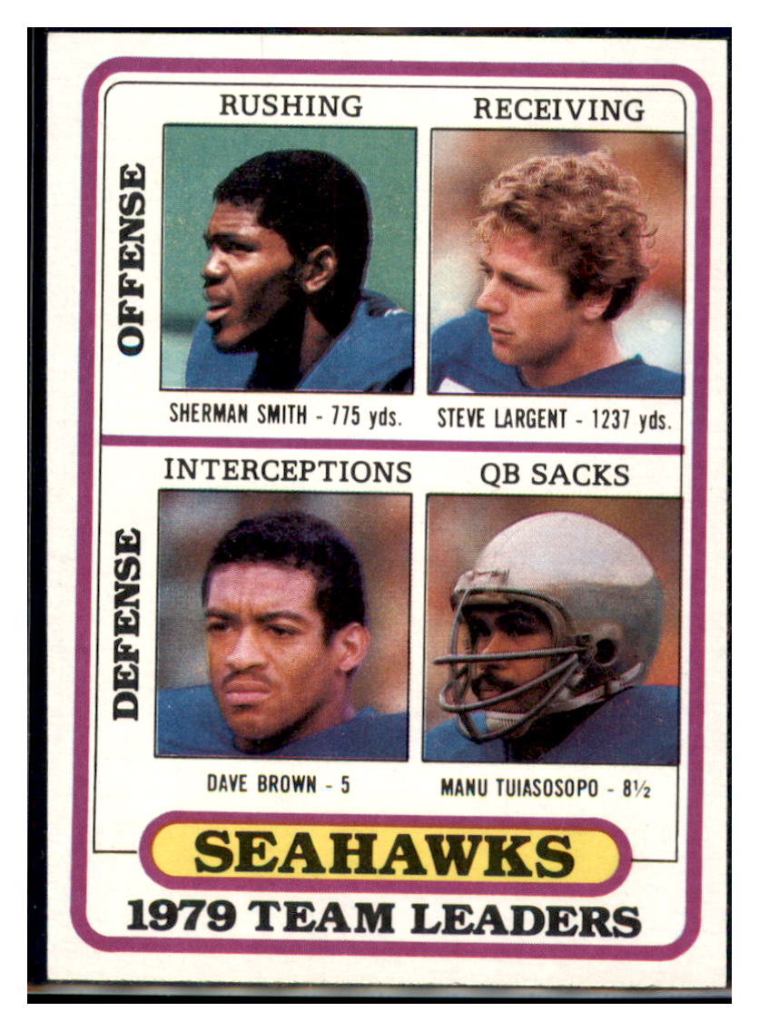 1980 Topps Sherman Smith /
  Steve Largent / Dave Brown / Manu Tuiasosopo TL Team Checklists Seattle
  Seahawks  Football Card VFBMC simple Xclusive Collectibles   