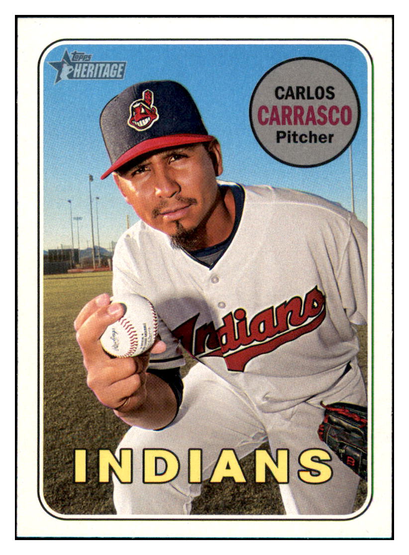 2018 Topps Heritage Carlos
  Carrasco   Cleveland Indians Baseball
  Card TMH1A simple Xclusive Collectibles   