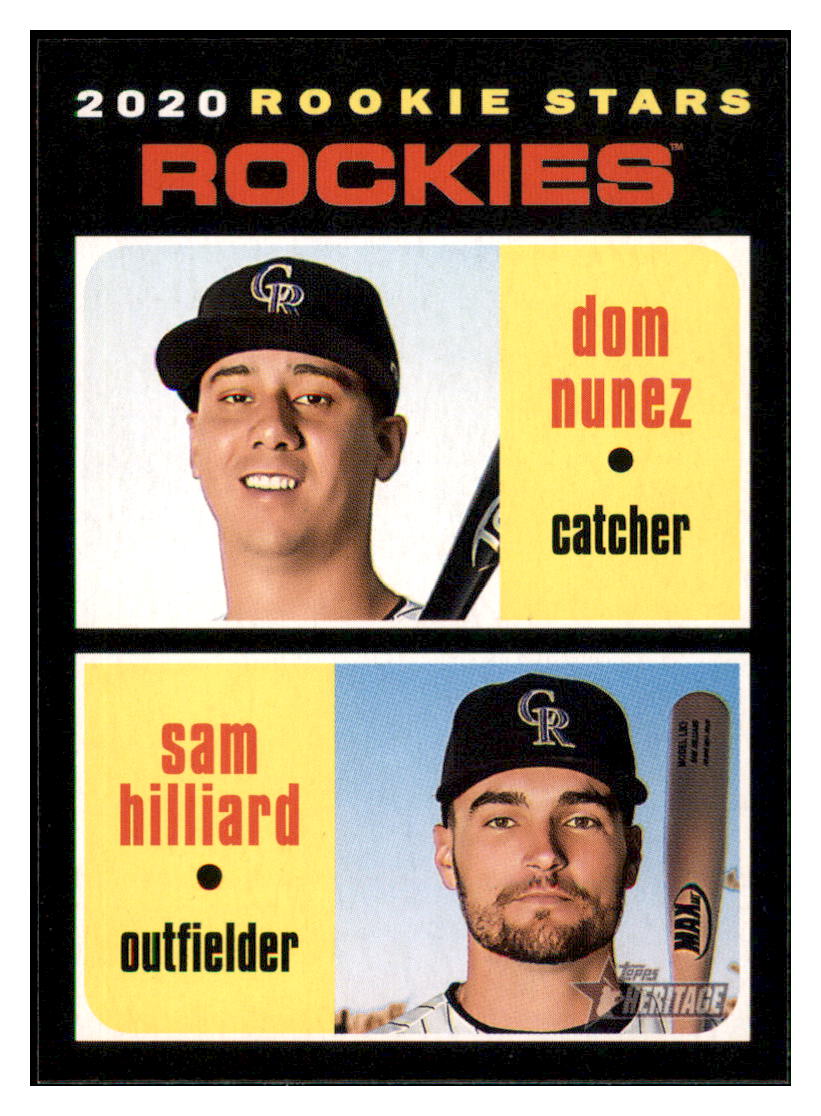2020 Topps Heritage Dom Nunez
  / Sam Hilliard RS, RC   Colorado
  Rockies Baseball Card TMH1A simple Xclusive Collectibles   