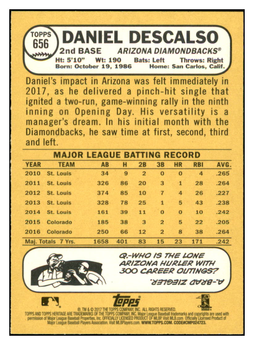 2017 Topps Heritage Daniel
  Descalso   Arizona Diamondbacks
  Baseball Card TMH1A simple Xclusive Collectibles   