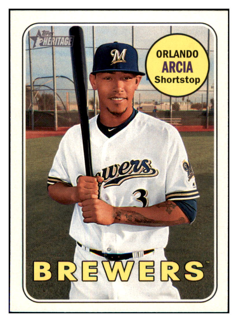 2018 Topps Heritage Orlando
  Arcia   Milwaukee Brewers Baseball Card
  TMH1A simple Xclusive Collectibles   