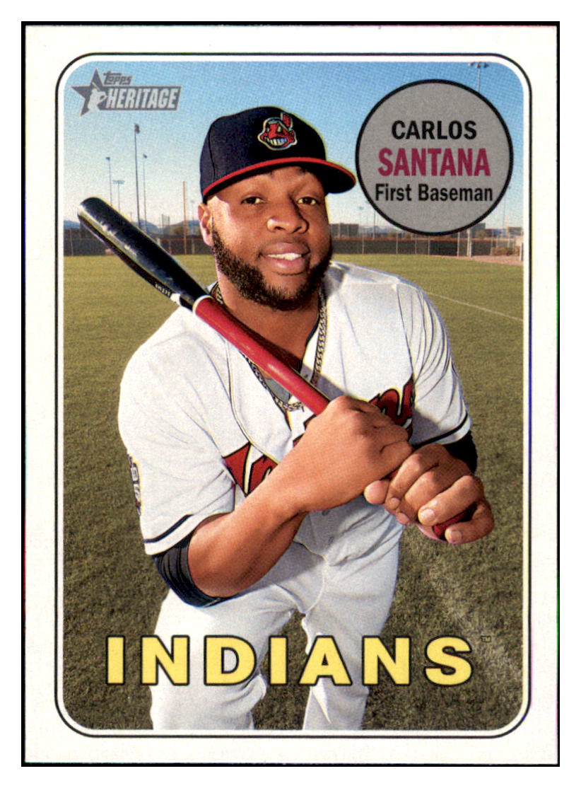 2018 Topps Heritage Carlos
  Santana   Cleveland Indians Baseball
  Card TMH1A simple Xclusive Collectibles   