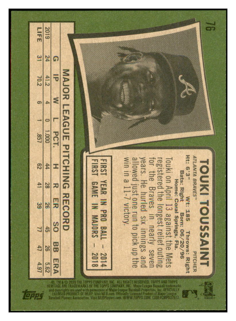 2020 Topps Heritage Touki
  Toussaint   Atlanta Braves Baseball
  Card TMH1A simple Xclusive Collectibles   