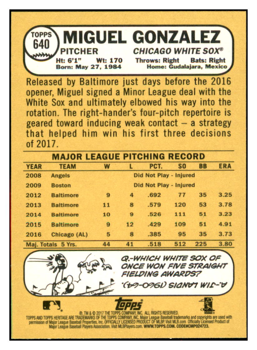 2017 Topps Heritage Miguel
  Gonzalez   Chicago White Sox Baseball
  Card TMH1A simple Xclusive Collectibles   