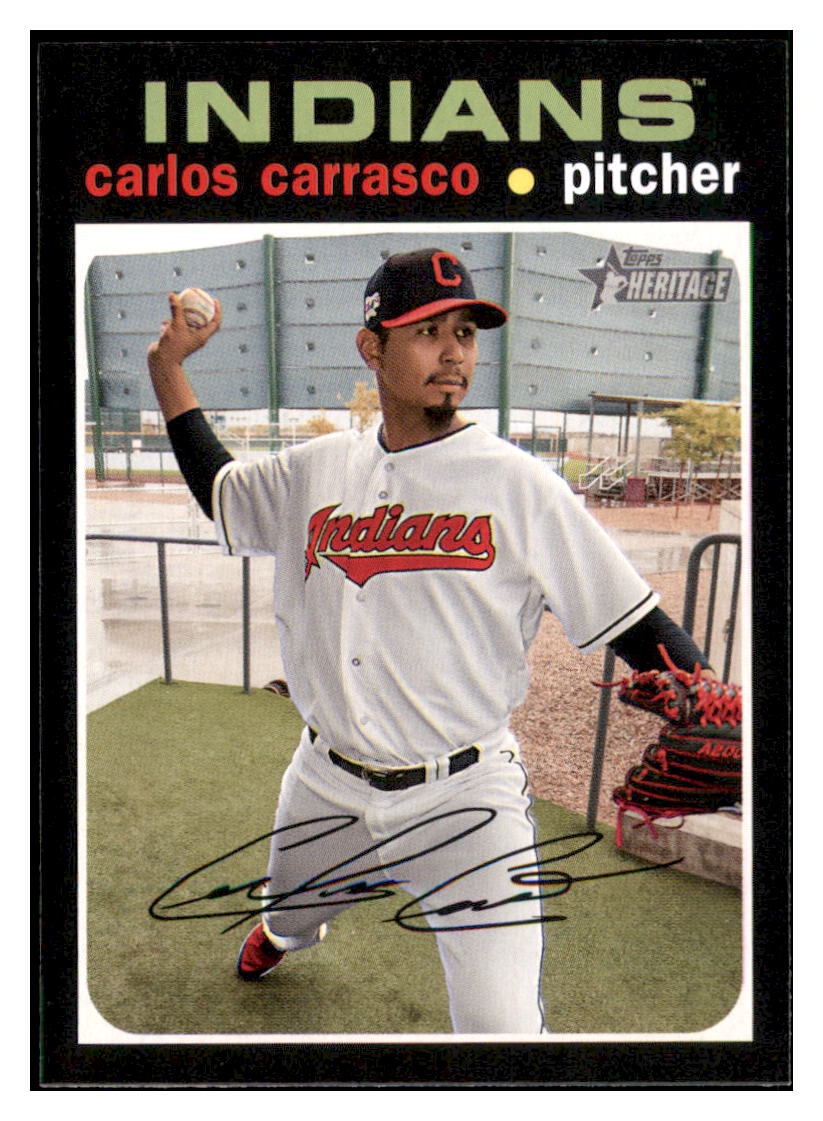 2020 Topps Heritage Carlos
  Carrasco   Cleveland Indians Baseball
  Card TMH1A simple Xclusive Collectibles   