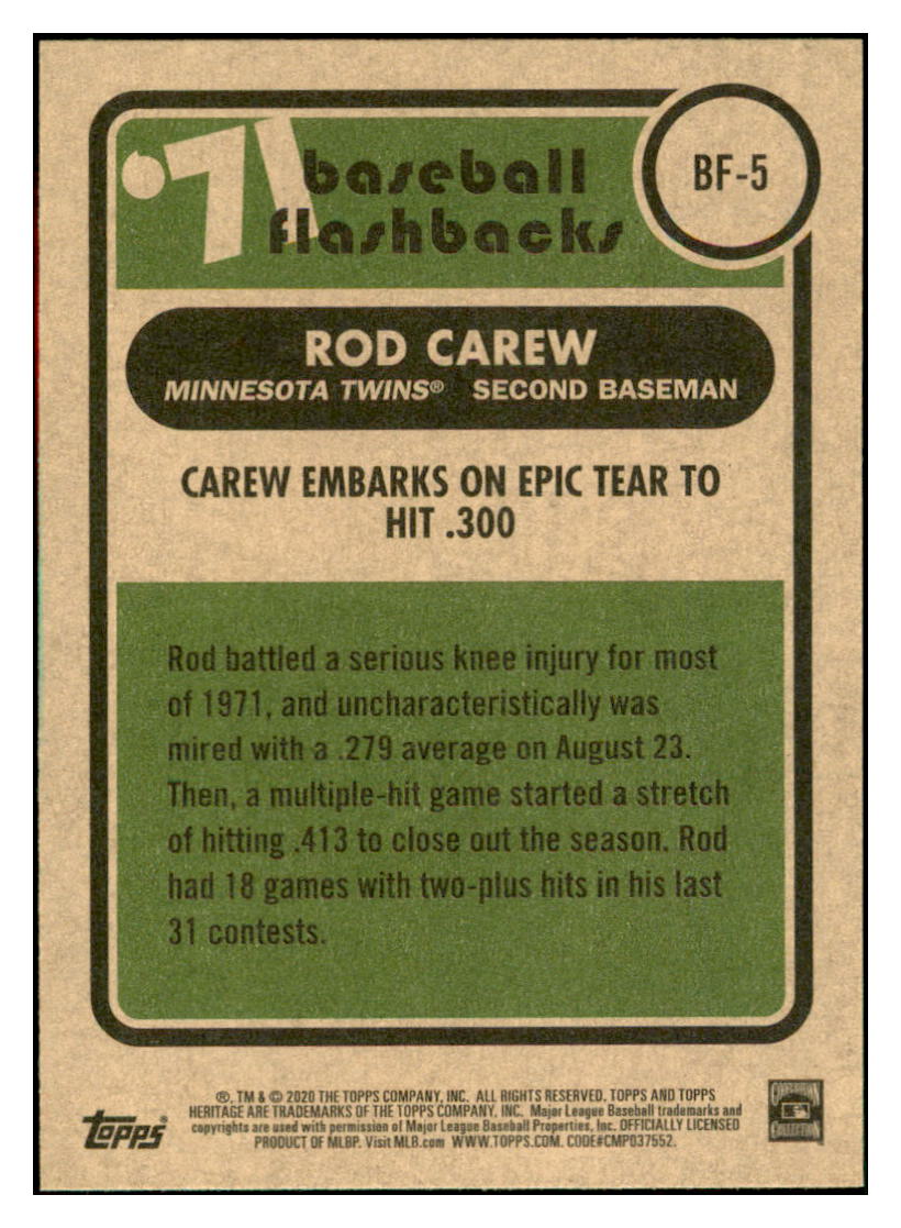 2020 Topps Heritage Carew
  Embarks on Epic Tear to Hit .300 Baseball Flashbacks '71  Minnesota Twins Baseball Card TMH1A simple Xclusive Collectibles   