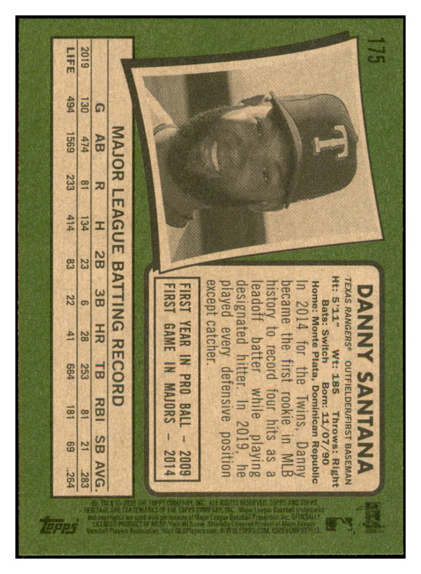 2020 Topps Heritage Danny
  Santana   Texas Rangers Baseball Card
  TMH1A simple Xclusive Collectibles   