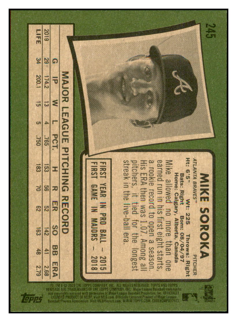 2020 Topps Heritage Mike Soroka Atlanta Braves Baseball Card TMH1A simple Xclusive Collectibles   