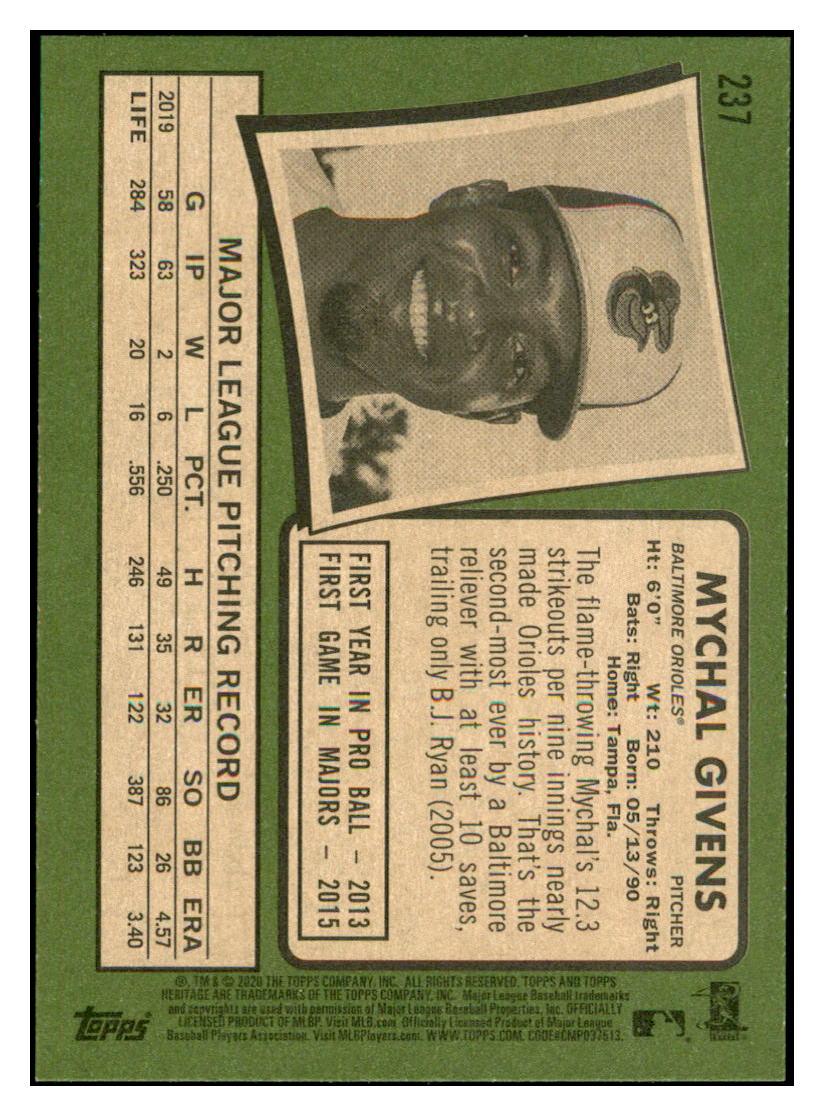 2020 Topps Heritage Mychal
  Givens   Baltimore Orioles Baseball
  Card TMH1A simple Xclusive Collectibles   