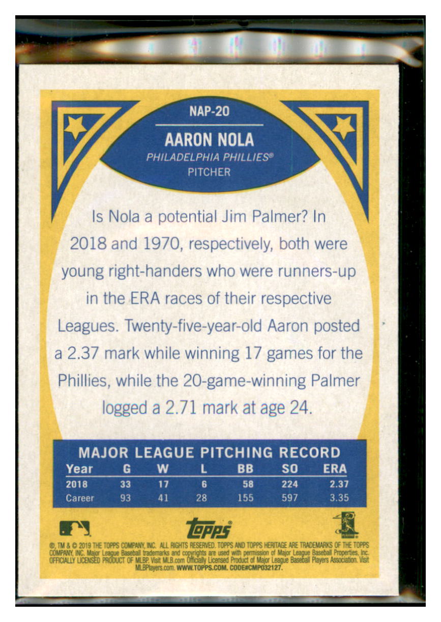 2019 Topps Heritage Aaron Nola    Philadelphia Phillies #NAP-20 Baseball
  card   TMH1C simple Xclusive Collectibles   